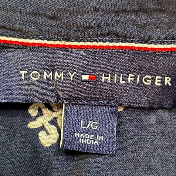 Tommy Hilfiger Navy Blue Top White Flowers, V-neckline,  Longsleeves, Size Large - Picture 7 of 8